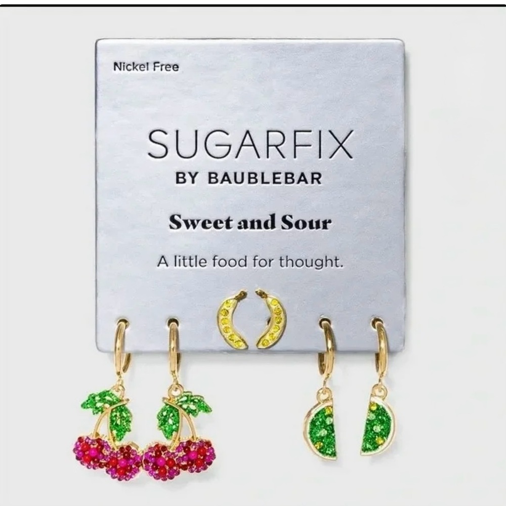 Sugarfix NWT Sweet and Sour Earrings Set - Pink, Green, Gold - Picture 1 of 3